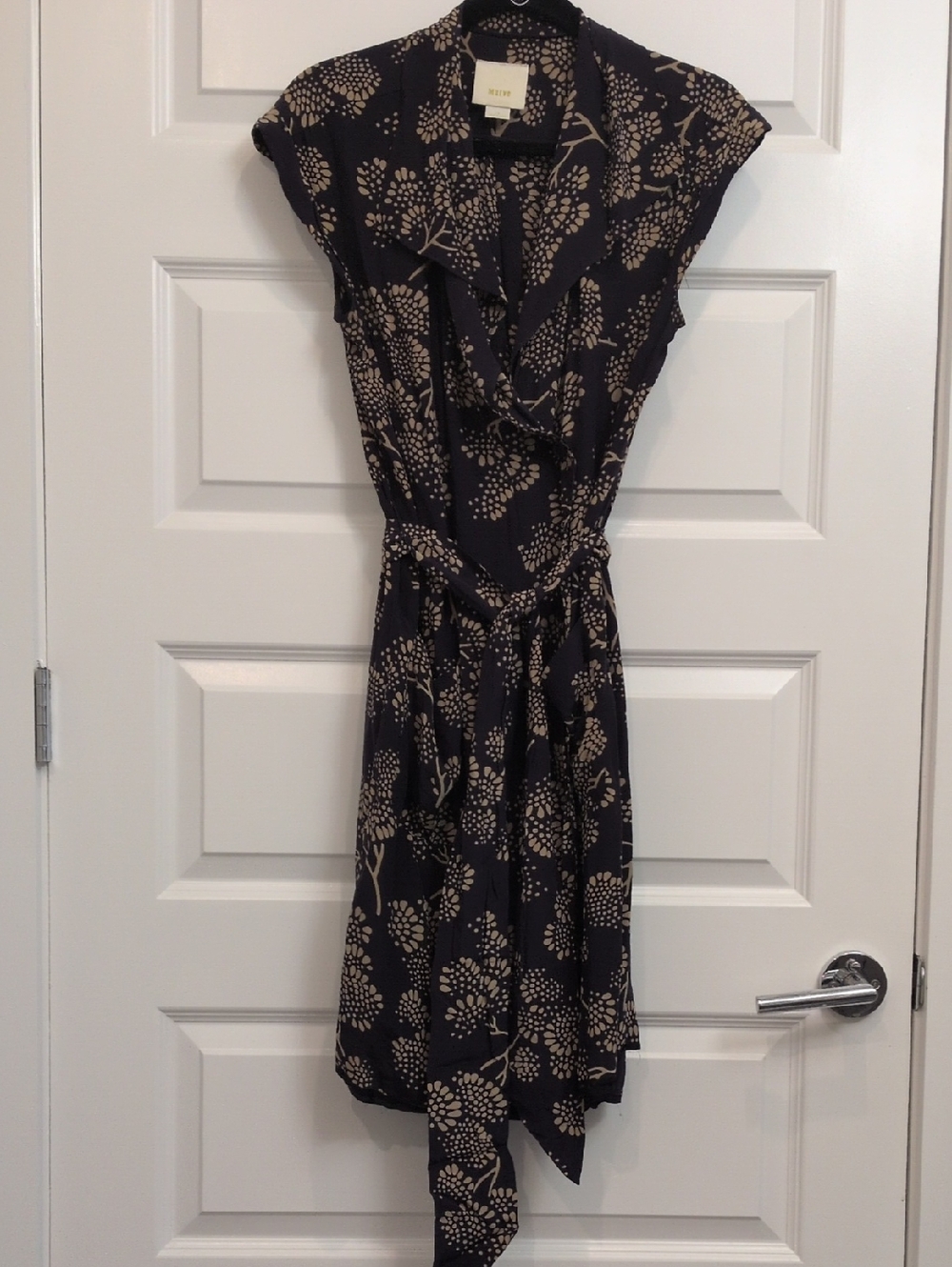 Maeve Silk Navy Gingko Print Wrap Dress